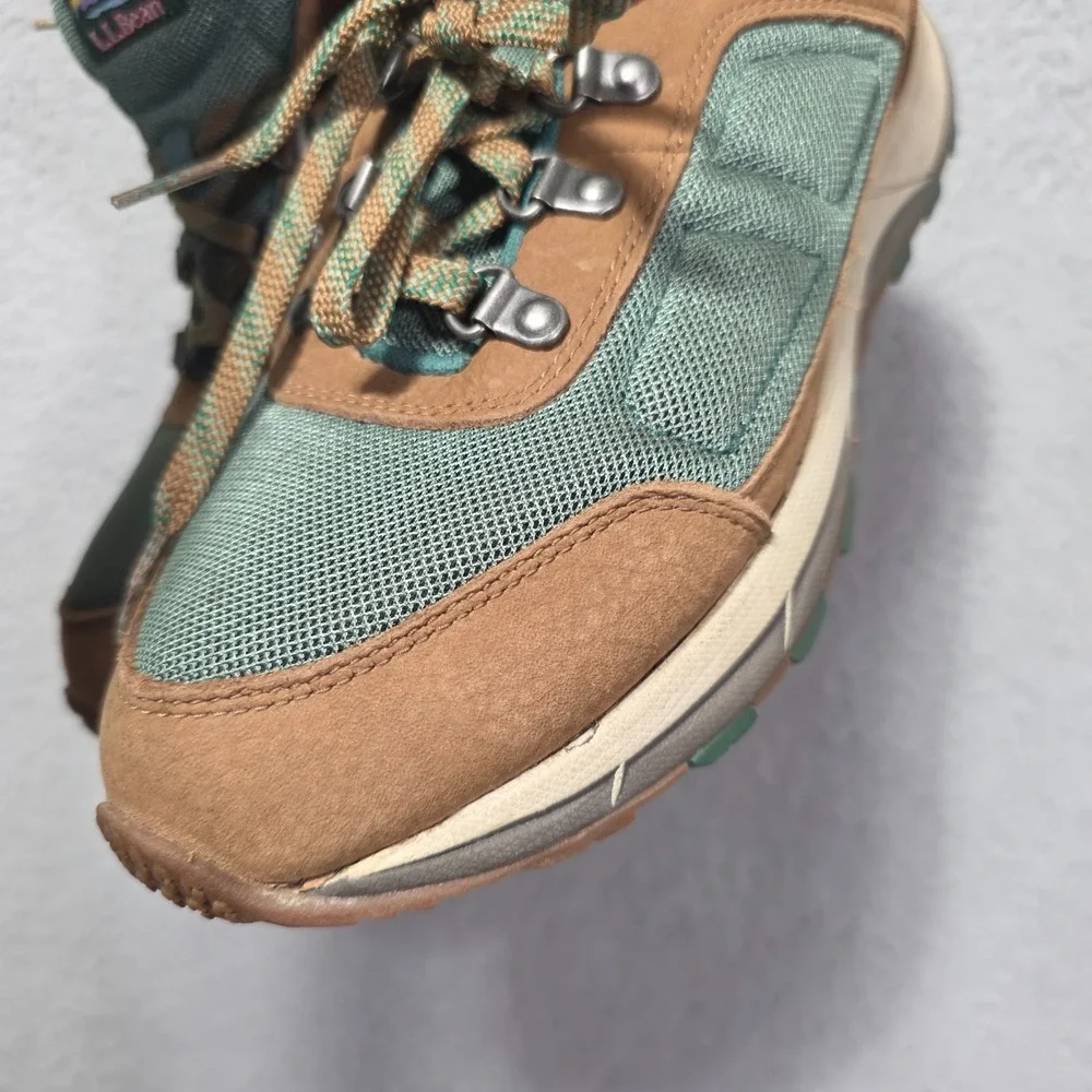 LL Bean Mountain Classic Womens Green Mesh Lace Up Rugged Hiking Shoes Size 8 M